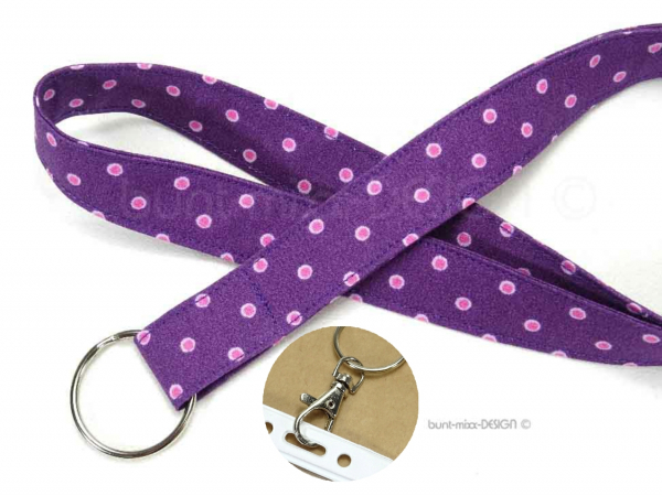Schlüsselband lang violett rosa Punkte Schlüsselring Karabiner ID-card-lanyard 90cm | handmade BuntMixxDESIGN